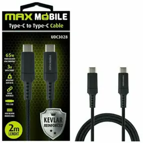 Kabel USB 2.0, 2m, USB-C/USB-C M/M, Maxmobile UDC3028 Kevlar, 3A/65W, Crni