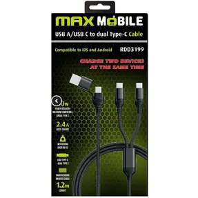 Kabel USB 2.0, USB-C/2xUSB-C, M/M, 60W Max, adapter za USB-A, Maxmobile