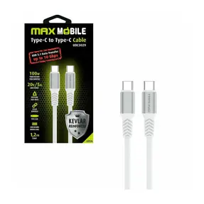 Kabel USB 3.1, 1.2m, USB-C/USB-C M/M, Maxmobile UDC3029 Kevlar, 5A/100W, Bijeli
