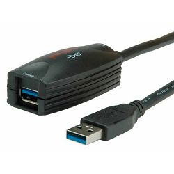 Kabel USB 3.0, 5m, USB-A/USB-A M/F, Aktivni, Roline, Crni , 12.04.1096