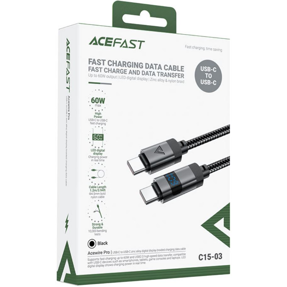 Kabel USB Acefast C15-03 1.2m USB-C/USB-C, with display, 20V/3A max (60W), crni