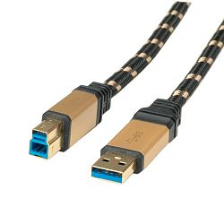 Kabel USB 3.0, 1.8m, USB-A/USB-B M/M, Roline, Crno-zlatni, 11.02.8902