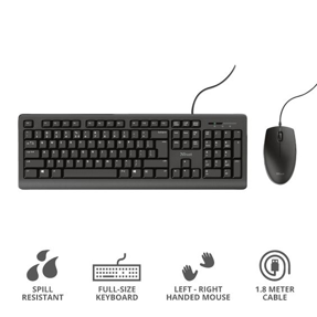 Komplet Trust Primo tipkovnica + miš, Spil resistant, HR/SL, crni, USB, 24384