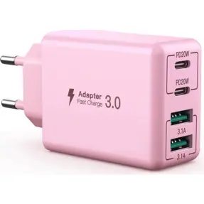 Kućni punjač 4-Port, PD+QC, USB-C/USB-A, PD3507, 40W, Pink