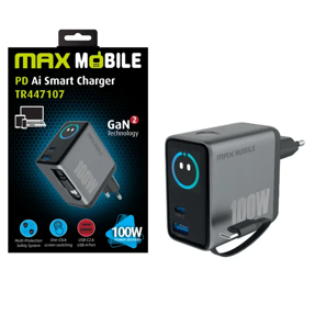 Kućni punjač Maxmobile, PD 100W, USB-C, Ai, crni, TR447207