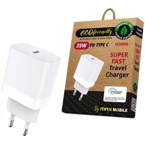 Kućni punjač Maxmobile, PD 35W, USB-C, TR-349006, GRS, ECO, bijeli
