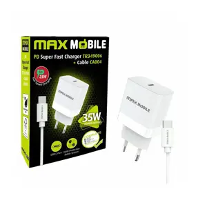Kućni punjač Maxmobile, PD 35W, USB-C, TR-349006, USB-C kabel, bijeli, 3858894349579