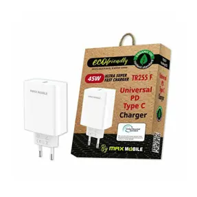 Kućni punjač Maxmobile, PD 45W, USB-C, TR-255 F, GRS, ECO, bijeli