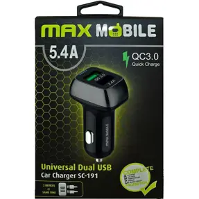 MAXMOBILE AUTO ADAPTER USB DUO SC-191 QC 3.0,27W QUICK CHARGE 5.4A crno-sivi