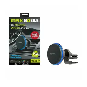 MAXMOBILE auto punjač+držač za mobitel TA0447-CV, Magsafe, 15W Wireless charger, Vent, Crni
