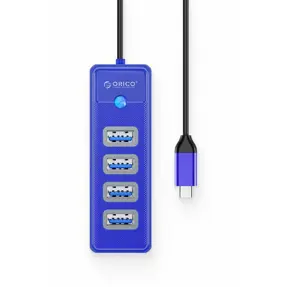 Orico USB-C hub, 4-port, 4x USB-A, USB 3.0, blue, PW4U-C3-015-BL-EP