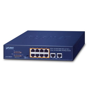 Planet Switch, 8-Port 10/100/1000T 802.3at PoE+2-Port 10/100/1000T Desktop Switch (120 watts), GSD-1008HP