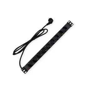 Roline strujna priključnica 19", 9×Schuko, 45°, 16A, Schuko priključak kabela, 2.0m, aluminium, 19.07.1620