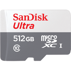 SD micro 512GB Sandisk Ultra + adapter, 100MB/s, Class 10 UHS-I,  SDSQUNR-512G-GN6TA