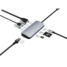 USB-C Hub Asonic 8-in-1, USB-A, PD, HDMI, RJ45, SD, MicroSD, N-UHC1001a