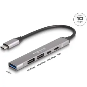USB-C Hub Delock 4-port, 1x USB-A 10Gbps/ 2x USB-A 2.0/ 1x USB-C 2.0, 95W PD, 64298