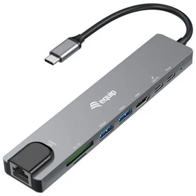 USB-C Hub Equip 8-in-1, USB-A, USB-C, HDMI, Ethernet, SD, USB-C PD100W, Space Gray
