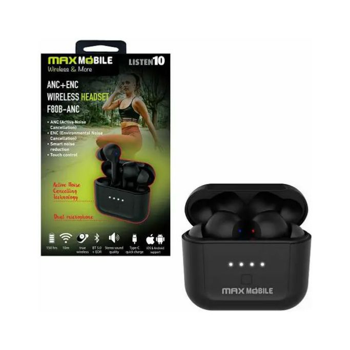Maxmobile slušalice F80 TWS, Bluetooth, ANC, Black - Slika 1