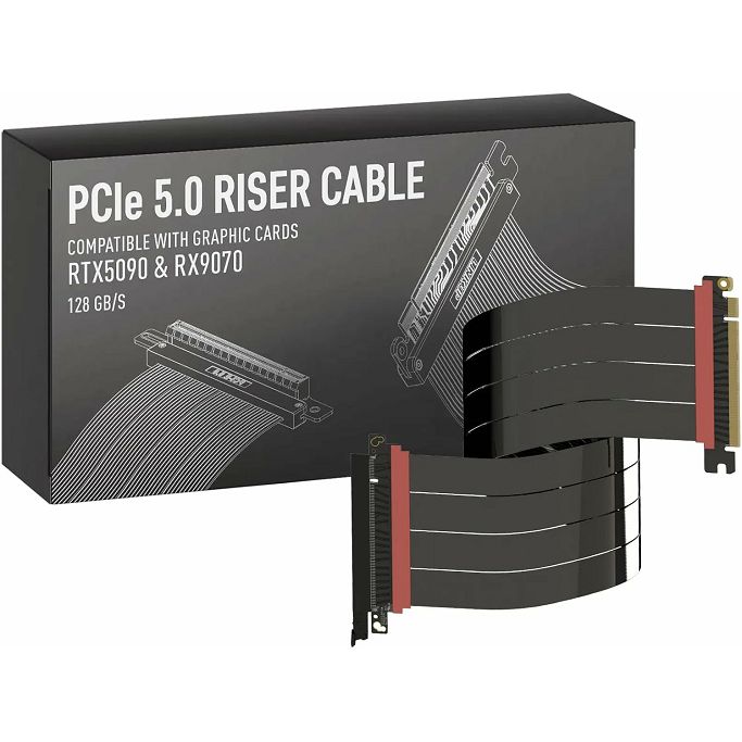 LINKUP PCIe 5.0 x16 GPU Riser Cable 500mm, crni, kutni lijevi - Slika 1