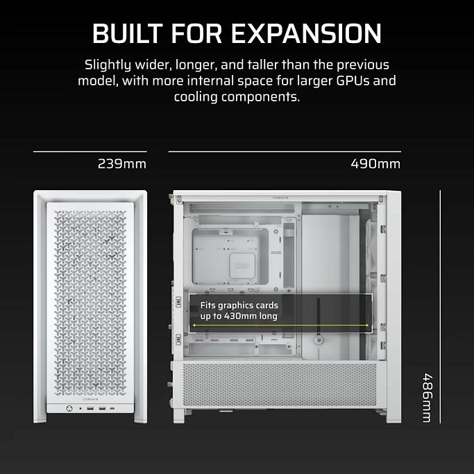 Corsair Midi Tower Frame 4000D RS, glass window, White, CC-9011313-WW - Slika 11