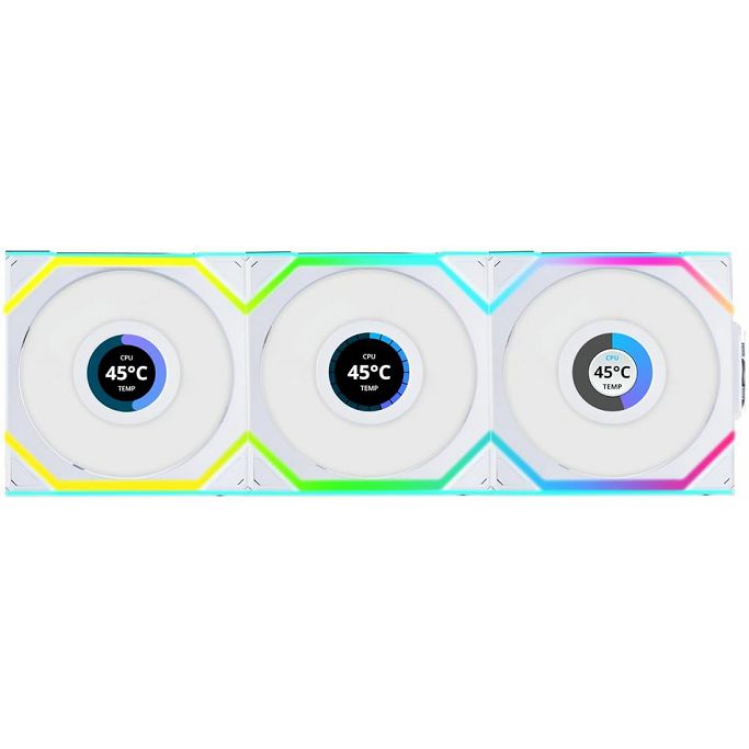 Lian Li ventilator 120mm UNI FAN SL Wireless LCD 120 Reverse Blade, ARGB, PWM, 3-pack (bez kontrolera), White, 12RSLLCD1W3W - Slika 1