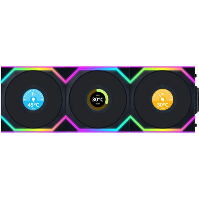 Lian Li ventilator 120mm UNI FAN SL LCD Wireless 120, ARGB, PWM, 3-Pack + kontroler, Black, 12SLLCD1W3B - Slika 1