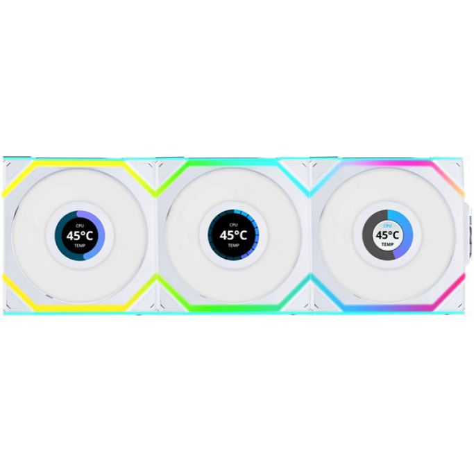 Lian Li ventilator 120mm UNI FAN SL LCD Wireless 120, ARGB, PWM, 3-Pack + kontroler, White, 12SLLCD1W3W - Slika 1