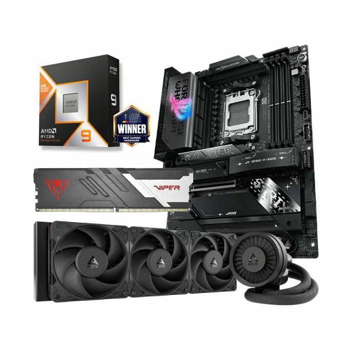 AMD Bundle Ryzen 9 9950X3D Promo, Asus ROG Strix X870E-E Gaming WIFI, DDR5 32GB Patriot Viper Venom, Arctic Liquid Freezer III Pro 360 Black - Slika 1