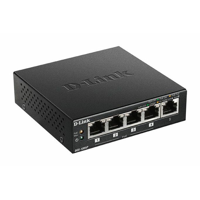 D-Link Switch DGS-1005P, 5-Port (4PoE+), Gigabit, Unmanaged PoE, Desktop, metalno kućište, DGS-1005P/E - Slika 1