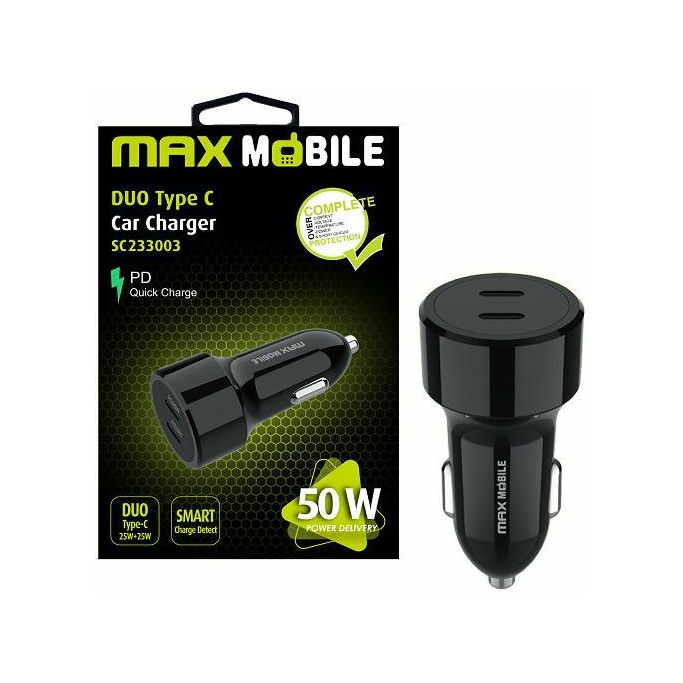 Auto adapter Maxmobile, PD QC3.0, Dual USB-C, SC-233003, 50W, crni - Slika 1
