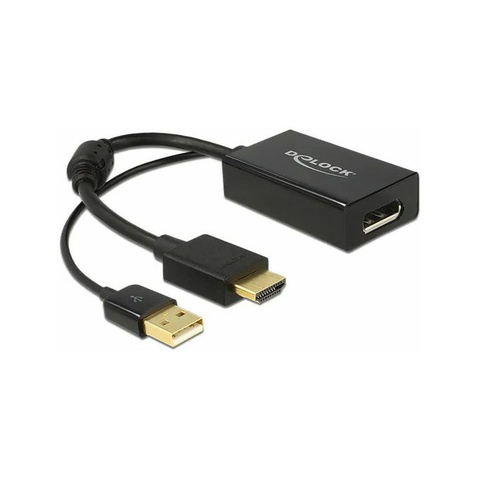 Adapter HDMI (M)/Display Port (Ž)+ USB 2.0, 0.25m, Black, Delock, 62667 - Slika 1