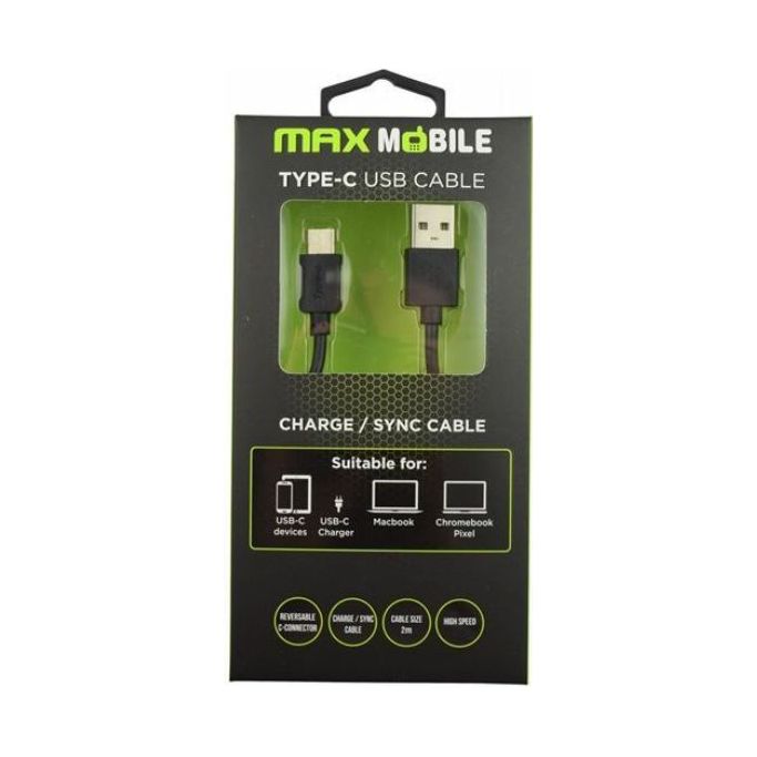 Kabel USB 2.0, 2m, USB-A/USB-C M/M, Maxmobile, 2A, Crni - Slika 1