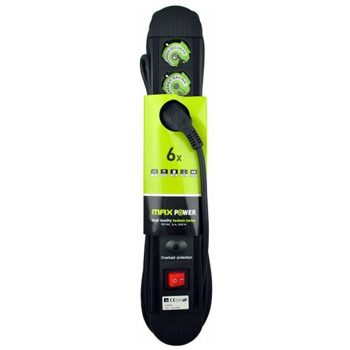 Produžna letvica MAXPOWER FRGKD06 6 utičnica 3m, s prekidačem, prenaponska zaštita , 3858887212309 - Slika 1