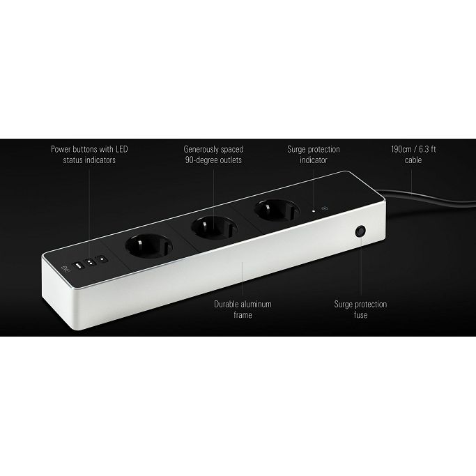 Pametni produžni kabel Eve Energy Strip, 3 utičnice sa prednaponskom zaštitom, sivi (Apple Homekit) - Slika 3