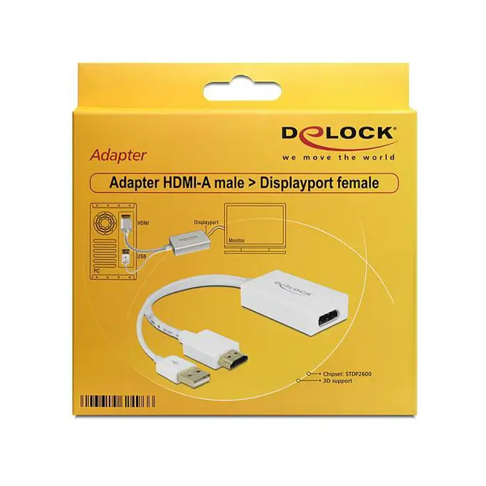 Adapter HDMI (M)/Display Port (Ž)+ USB 2.0, 0.25m, White, Delock, 62496 - Slika 2