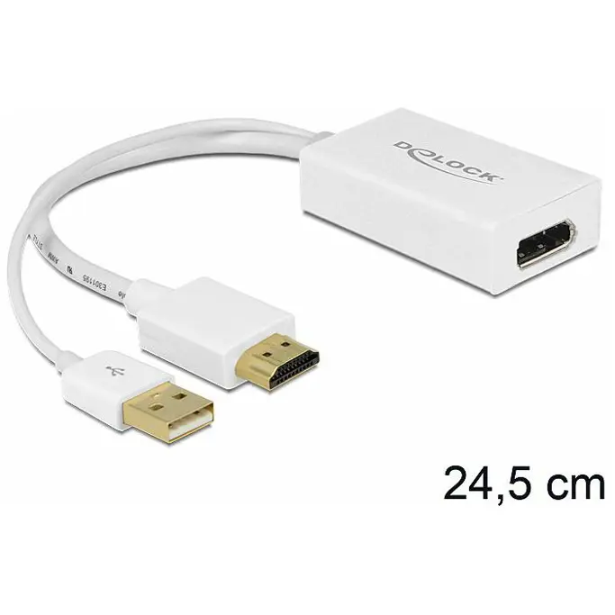 Adapter HDMI (M)/Display Port (Ž)+ USB 2.0, 0.25m, White, Delock, 62496 - Slika 1