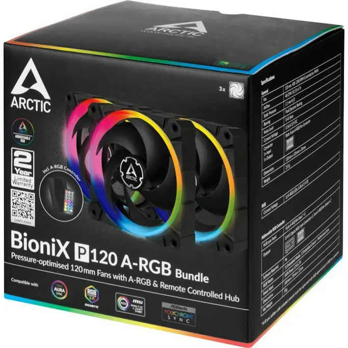 Arctic ventilator 120mm BioniX P120 ARGB 3-pack with remote control, ACFAN00156A - Slika 4