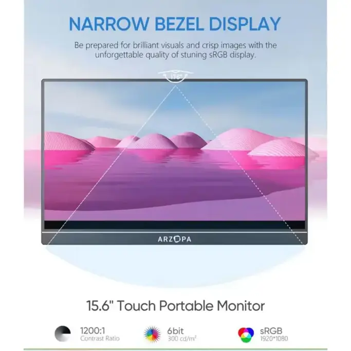 Arzopa A1T, 15.6", FHD, IPS, Touch, Mini HDMI, USB-C, zvučnici, portable monitor (bez zaštitne navlake) - Slika 4