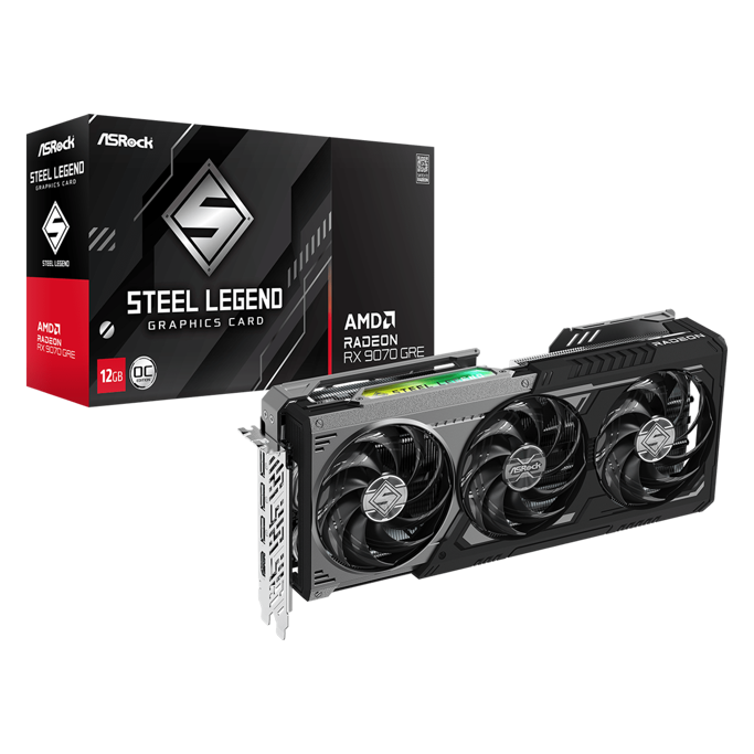 AsRock 9070GRE Steel Legend Dark OC, 12GB GDDR6, AMD Radeon, 90-GA5WZZ-00CANF - Slika 1