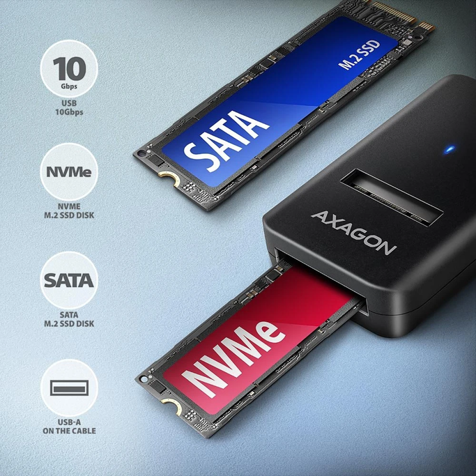 Axagon M.2 NVMe/SATA SSD Adapter, USB-A 10Gbps, ADM2-AM - Slika 2