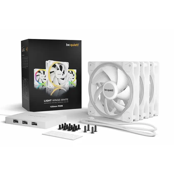 Be Quiet! ventilator 120mm Light Wings PWM, White, 3-Pack, BL100 - Slika 1