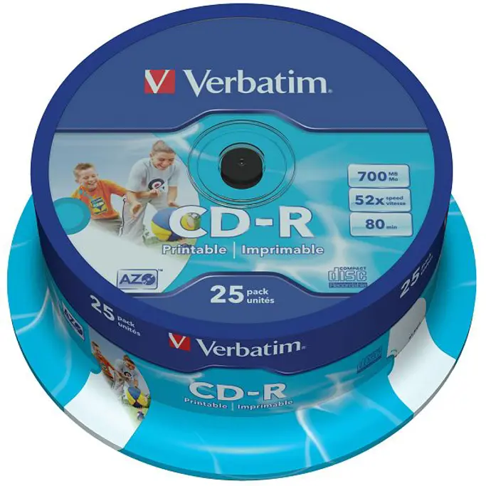 CD-R medij Verbatim 700MB 52× DataLife Inkjet Printable 25-pack, V043439 - Slika 1