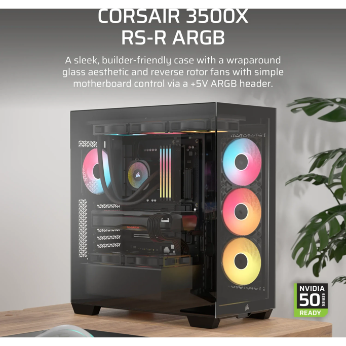 Corsair Midi Tower Frame 3500X RS-R ARGB, glass window, Black, CC-9011322-WW - Slika 2