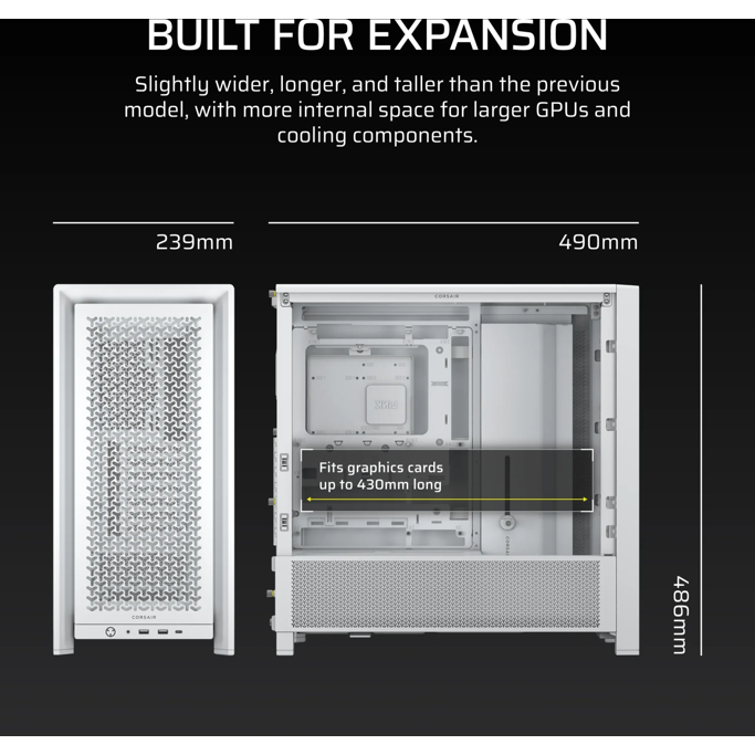 Corsair Midi Tower Frame 4000D, glass window, White, CC-9011291-WW - Slika 6