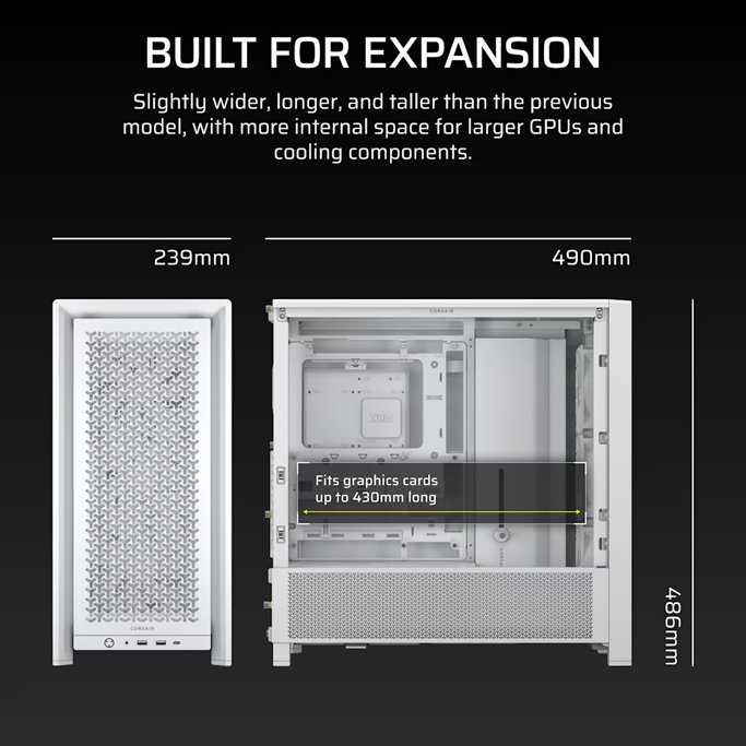Corsair Midi Tower Frame 4000D RS, glass window, White, CC-9011313-WW - Slika 4