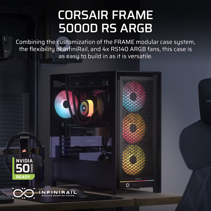 Corsair Midi Tower Frame 5000D RS ARGB, glass window, Black, CC-9011309-WW - Slika 2