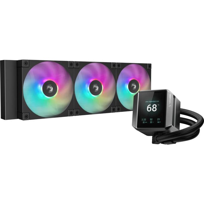 DeepCool vodeno hlađenje MYSTIQUE 360 ARGB, LCD, TDP 300W, Black, 360mm, R-LX750-BKADSNC-G-1 - Slika 1