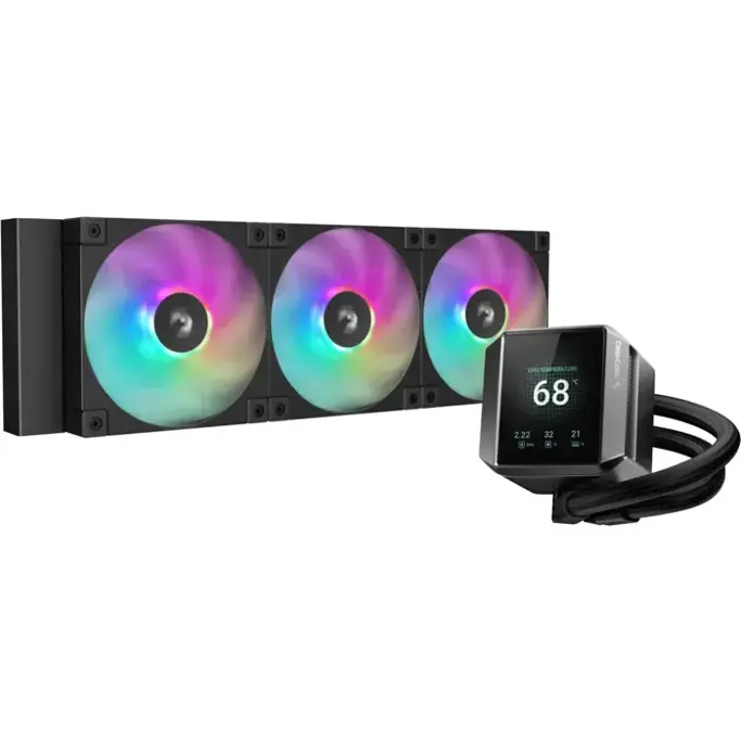 DeepCool vodeno hlađenje MYSTIQUE 360 ARGB, LCD, TDP 300W, Black, 360mm, R-LX750-BKADSNC-G-1 - Slika 1