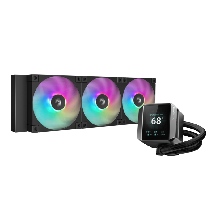 DeepCool vodeno hlađenje MYSTIQUE 360 ARGB, LCD, TDP 300W, Black, 360mm, R-LX750-BKADSNC-G-1 - Slika 1