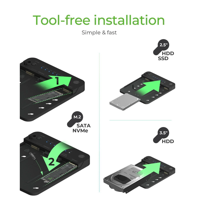 Docking and cloning station Icy Box, 2x M.2 NVMe SSD, 1x 2.5"/3.5" SATA SSD/HDD, USB 3.2 Gen2, USB Type-C, IB-2913MCL-C31 - Slika 3